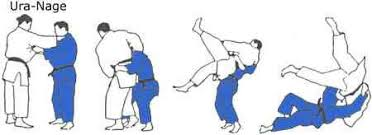 <p>Nach dem zweiten Schritt bleibt Tori stehen und Uke macht eine Wurfeingang mit hoher Handhaltung (Kubi Nage). Tori blockt und wirft Uke über seine linke Schulter Ura Nage.</p>