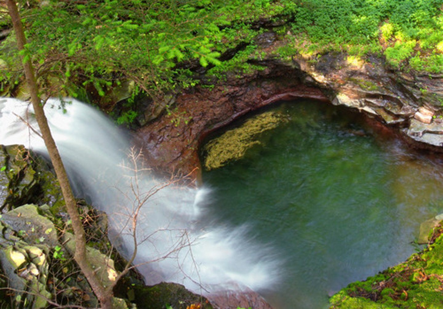 <p>This is a feature formed at the bottom of a waterfall, it is created by the force of the water hitting the riverbed. It is deepened by corrasion between the boulders.</p>