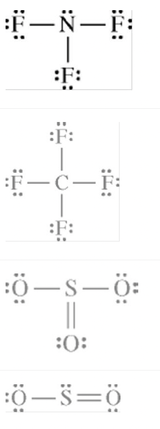 <p><span>Which of the Lewis electron-dot diagrams represents the molecule that contains the smallest bond angle?</span></p>