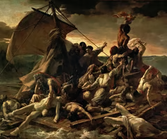 <p>Tragic shipwreck scene; political and emotional power.</p>