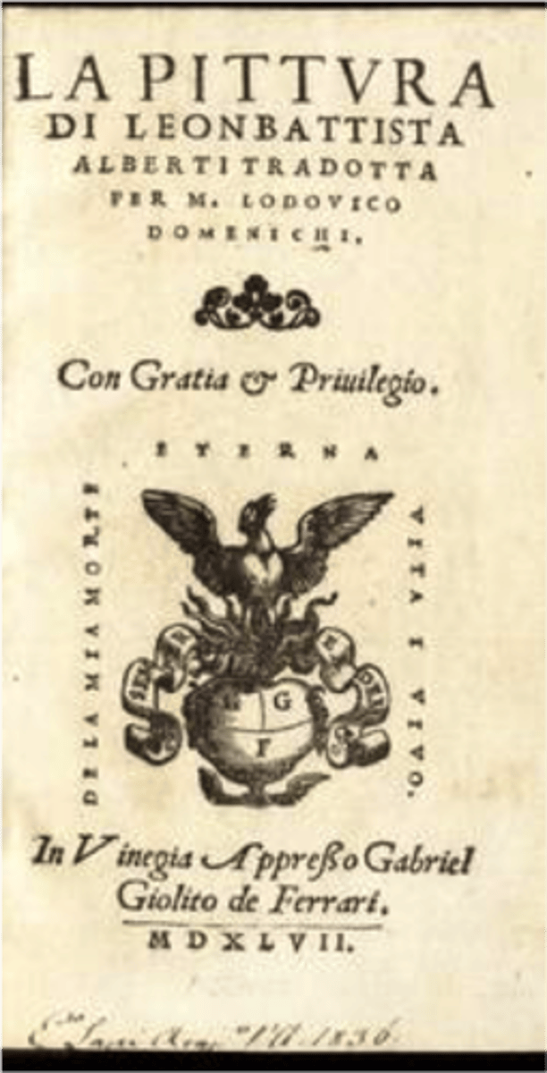 <p>15th century text written by Leon Battista Alberti; included the first systematic guidelines for the use of linear perspective</p>