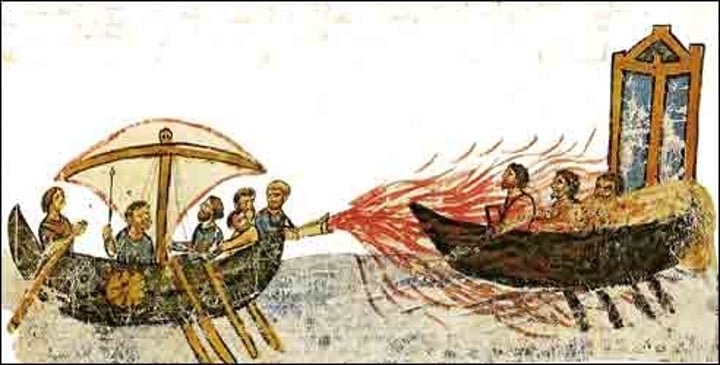 <p>"Greek Fire"-a combination of oil, sulfur and lime that was launched from bronze tubes to hold off the Arabs</p>