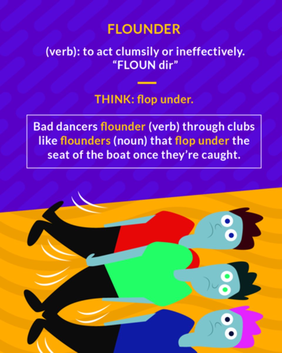 <p>to thrash about in a clumsy or ineffective way</p><p>(verb) to act clumsily or ineffectively</p>