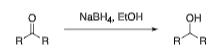 <ul><li><p>ketones and aldehydes to alcohols w/ chemoselectivity</p></li><li><p>selectively reacts w/ one functional group over others</p></li></ul><p></p>