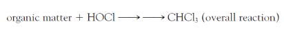 <p><span>hypochlorous acid reacts with organic matter dissolved in the water</span></p>
