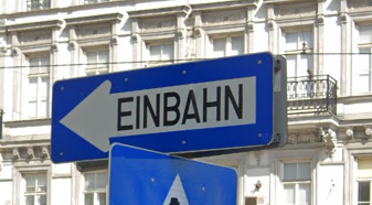 <p>In major cities of this country EINBAHN is written on many signs</p>