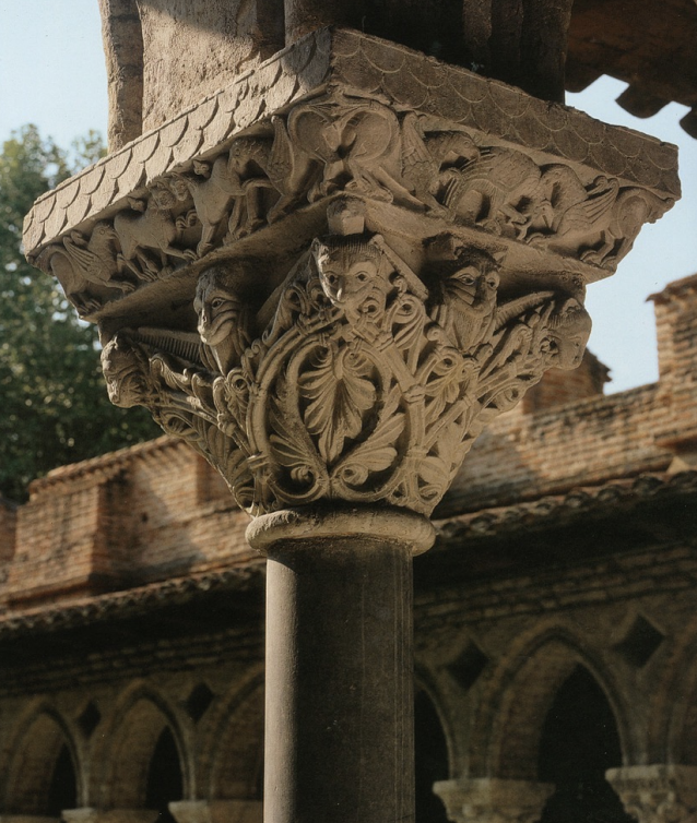 <p>a capital which is decorated with figures of animals, birds, or humans, used either alone or combined with foliage</p><p>the figures need not have any meaning, although they may be symbolic or part of a narrative sequence; historiated capitals were most commonly used in the Romanesque from the late eleventh to mid-twelfth centuries</p>