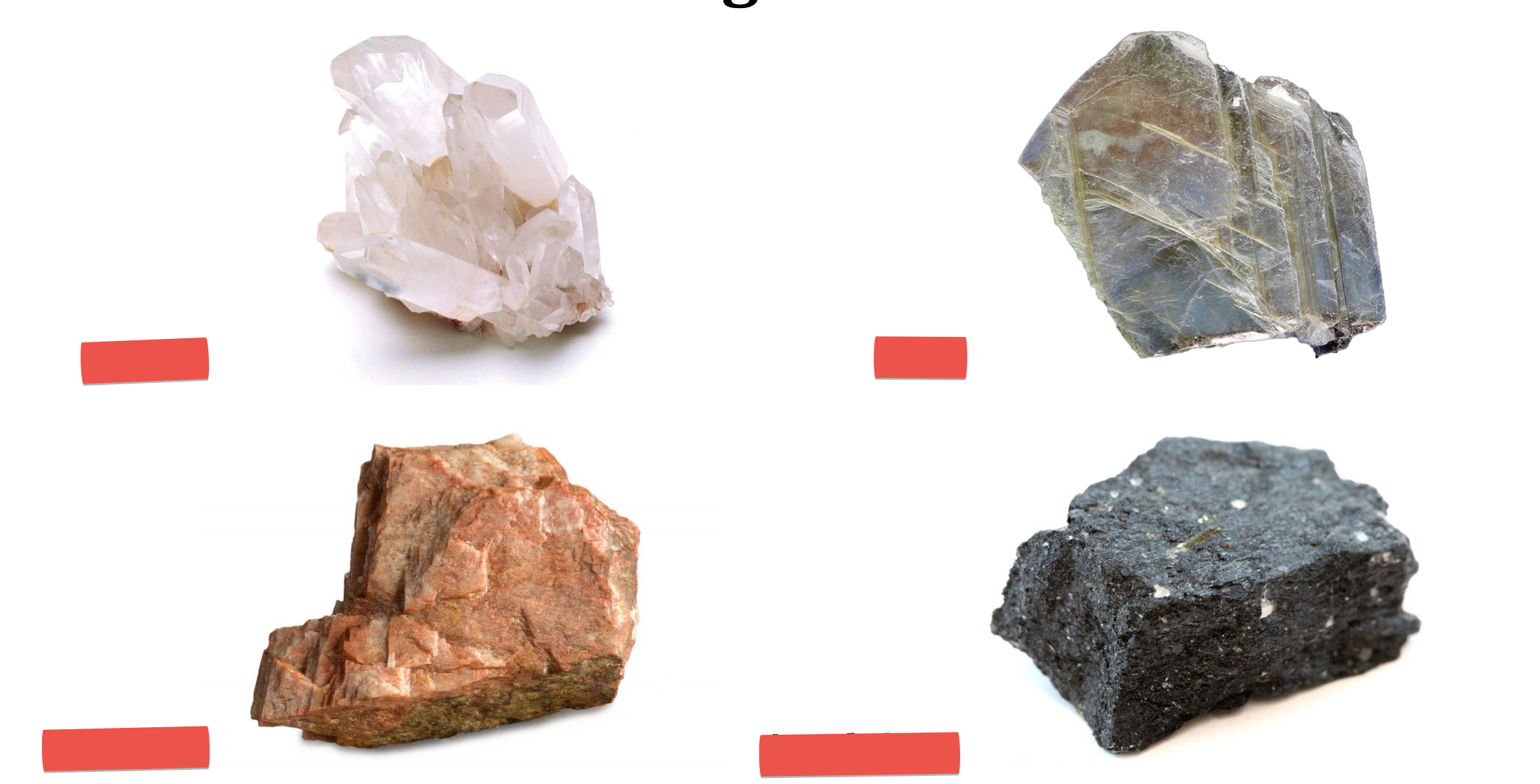 <p>Identify minerals (left to right, top to bottom)</p>