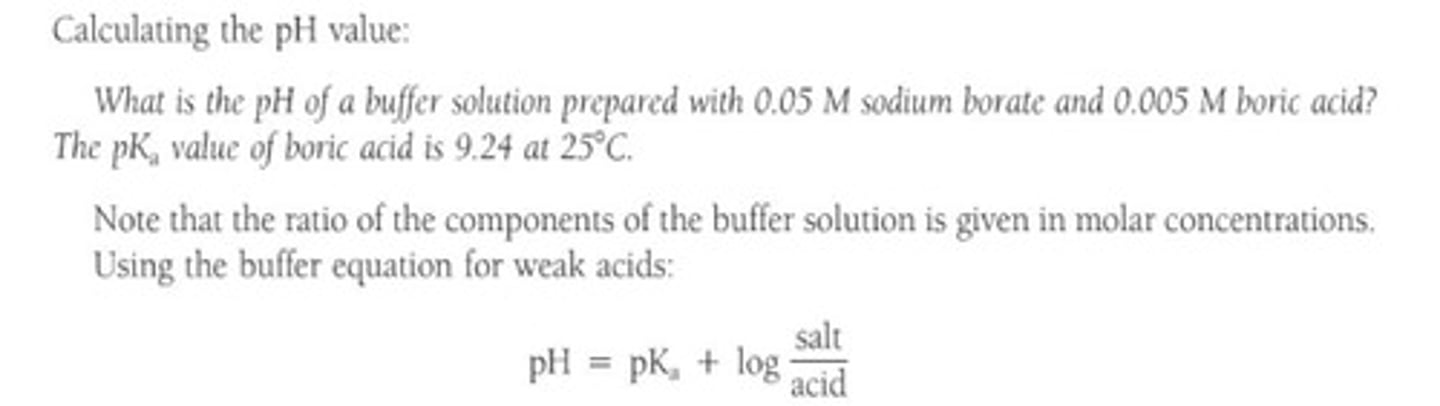 <p>The Henderson-Hasselbalch equation is used to calculate the pH of a buffer solution.</p>