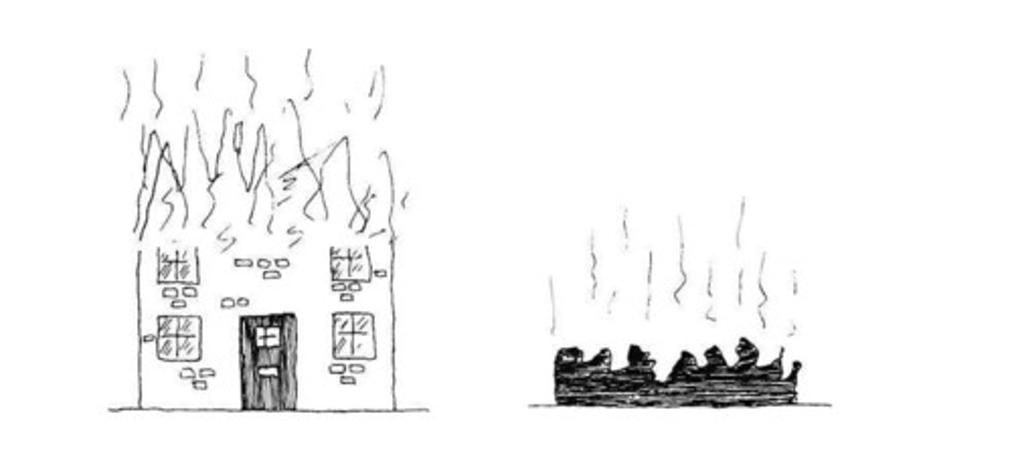 <p>to destroy with fire (usually buildings)</p>