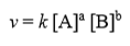 <p>De exponenten van de concentraties, kunnen 0, 1, 2 of een niet-geheel getal.</p><p>Hierbij is k de snelheidsconstante die beschrijft hoe v afhangt van de concentraties.</p><p>De totale orde is gelijk aan de som van de orde van de reagentia.</p>