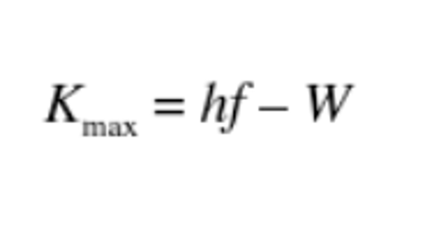 <p>max KE of electron = planck's x frequency - work function</p>