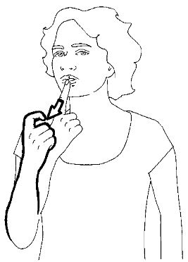 Pull your index finger down
from your lips and end with
an "X" sign below your chin