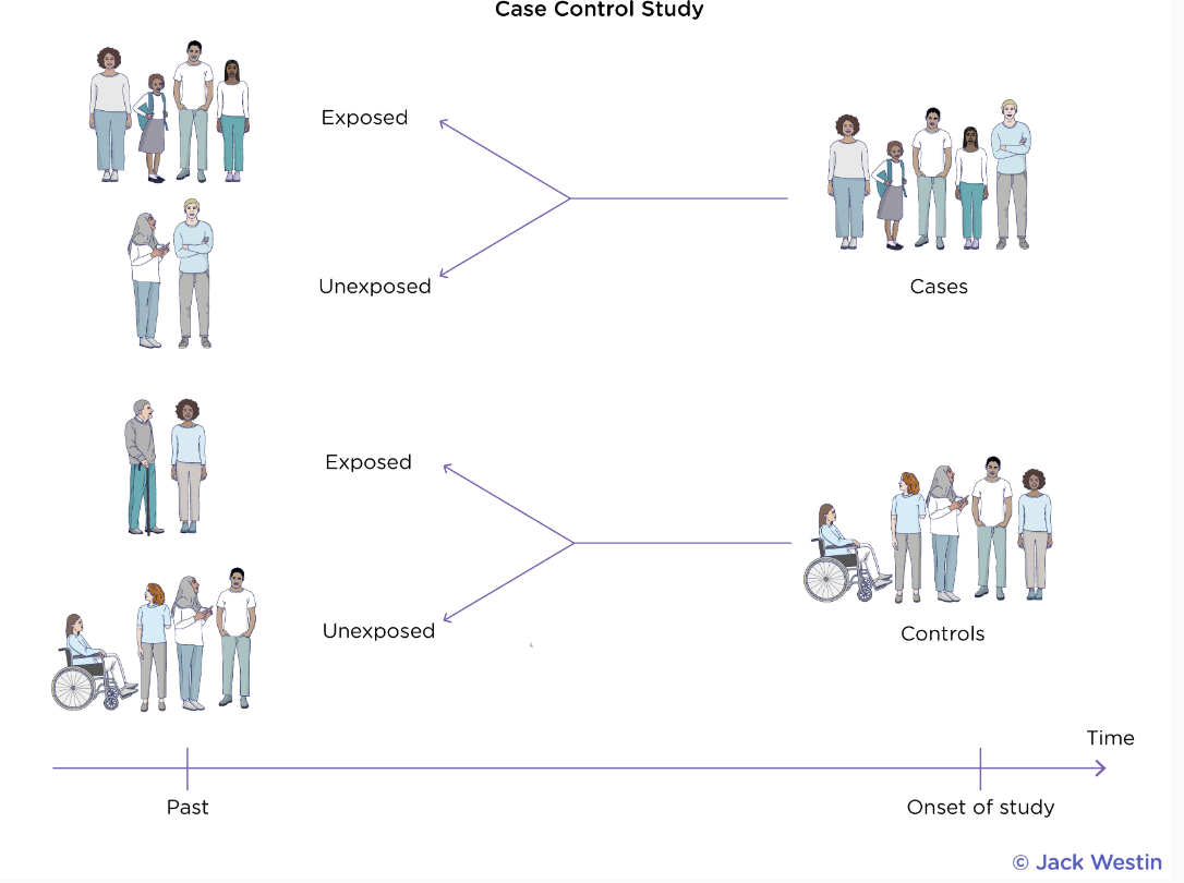 <p>Observational studies that aim to compare two groups: a “case group” that exhibits the condition the researchers aim to understand and a “control group” that does not exhibit the condition. </p>