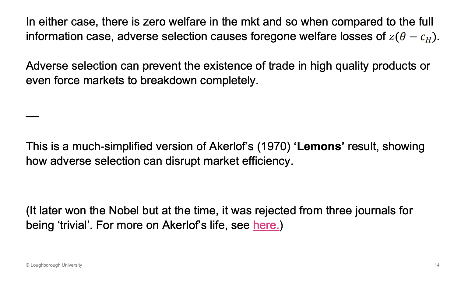 <p><span><u><span>Bad quality drivers out good quality</span></u></span></p><p>&nbsp;</p><p>Lemons - adverse selection outcome</p>