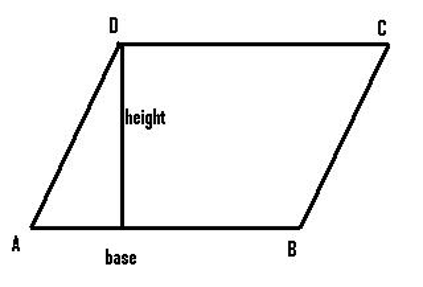 <p>bh</p><p>Where b is the length of the base</p><p>Where h is the length of the height</p>