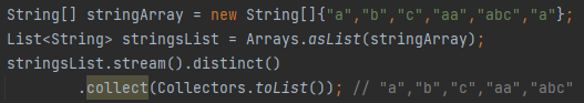 <p>Removes duplicate elements from the stream.</p>