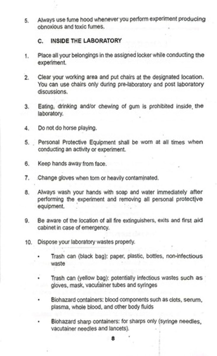 <p>Eating, drinking, and chewing gum is prohibited inside the laboratory.</p>