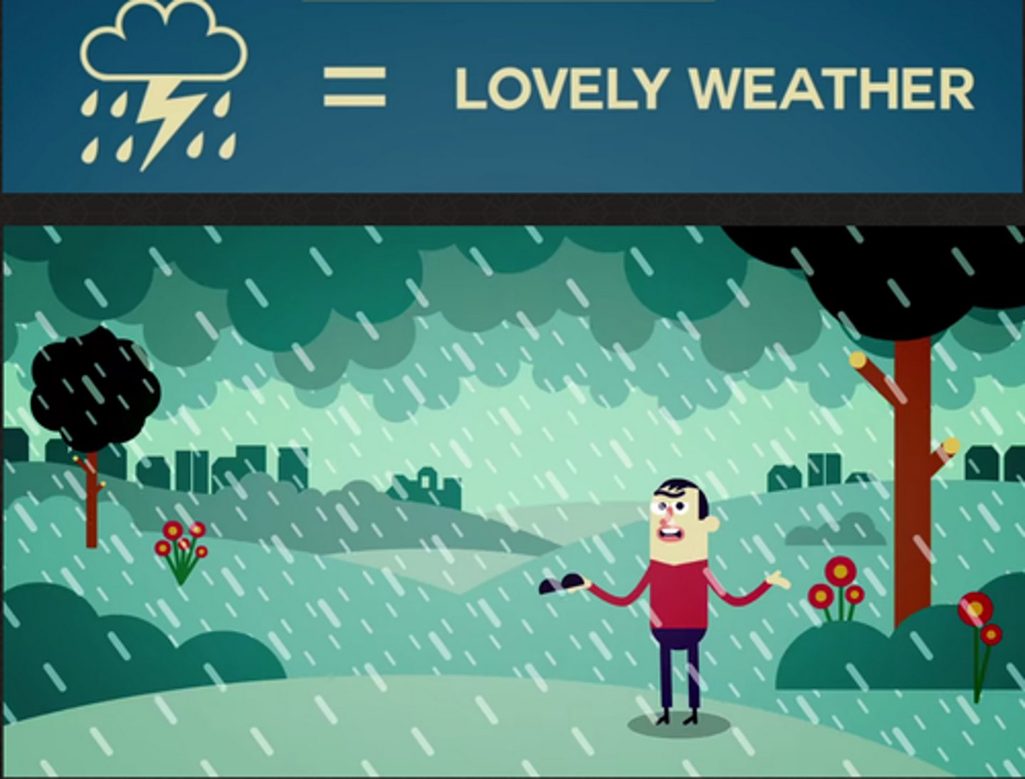 <p>the use of words to convey the opposite of their literal meaning</p>