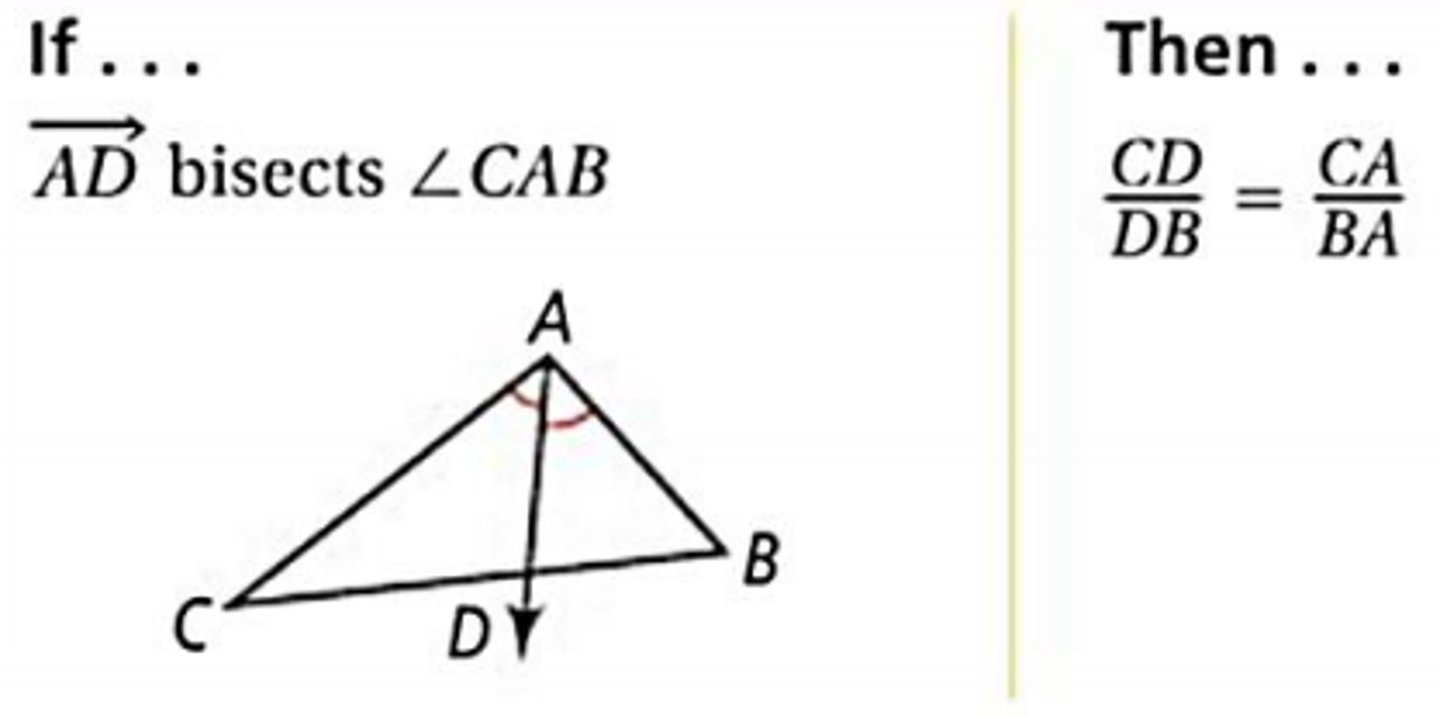 <p>If a ray bisects an angle of a triangle, then it divides the opposite side into segments proportional to the other two sides.</p>