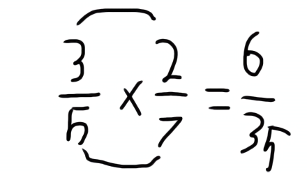 <p>multiply the <mark data-color="blue" style="background-color: blue; color: inherit;">numerators together</mark>, then <mark data-color="red" style="background-color: red; color: inherit;">the denominators</mark>, and <mark data-color="green" style="background-color: green; color: inherit;">simplify if you can</mark></p>