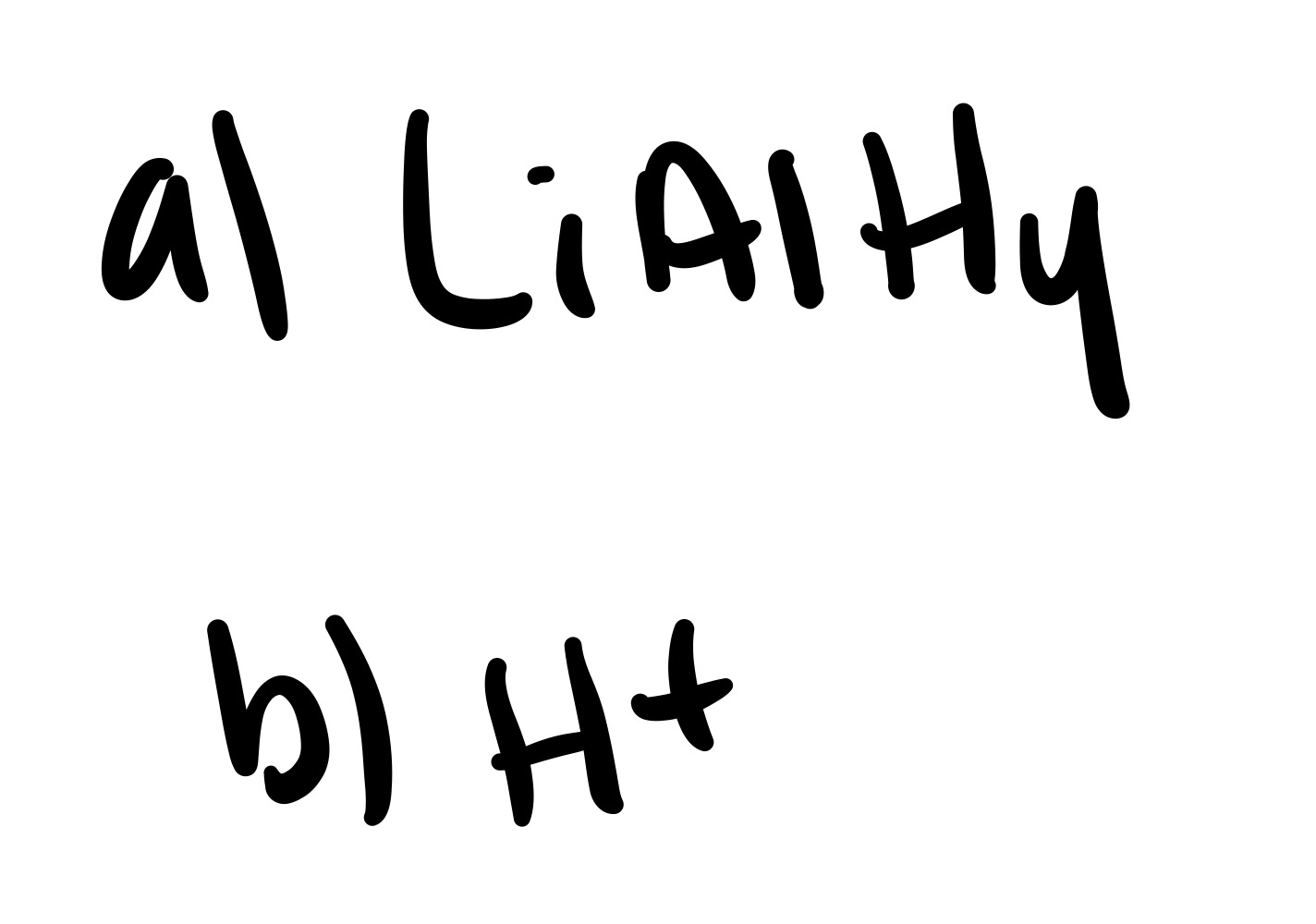 <p>a) LiAHIH4 b) H+ - double O bond is replaced with single OH</p>