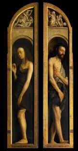 <p>FLEMISH RENAISSANCE, Jan van Eyck, Hubert van Eyck, 1432</p><ul><li><p>open and closed and played music</p></li><li><p>life sized figures</p></li><li><p>fig leaf —&gt; symbol</p></li></ul><p></p>