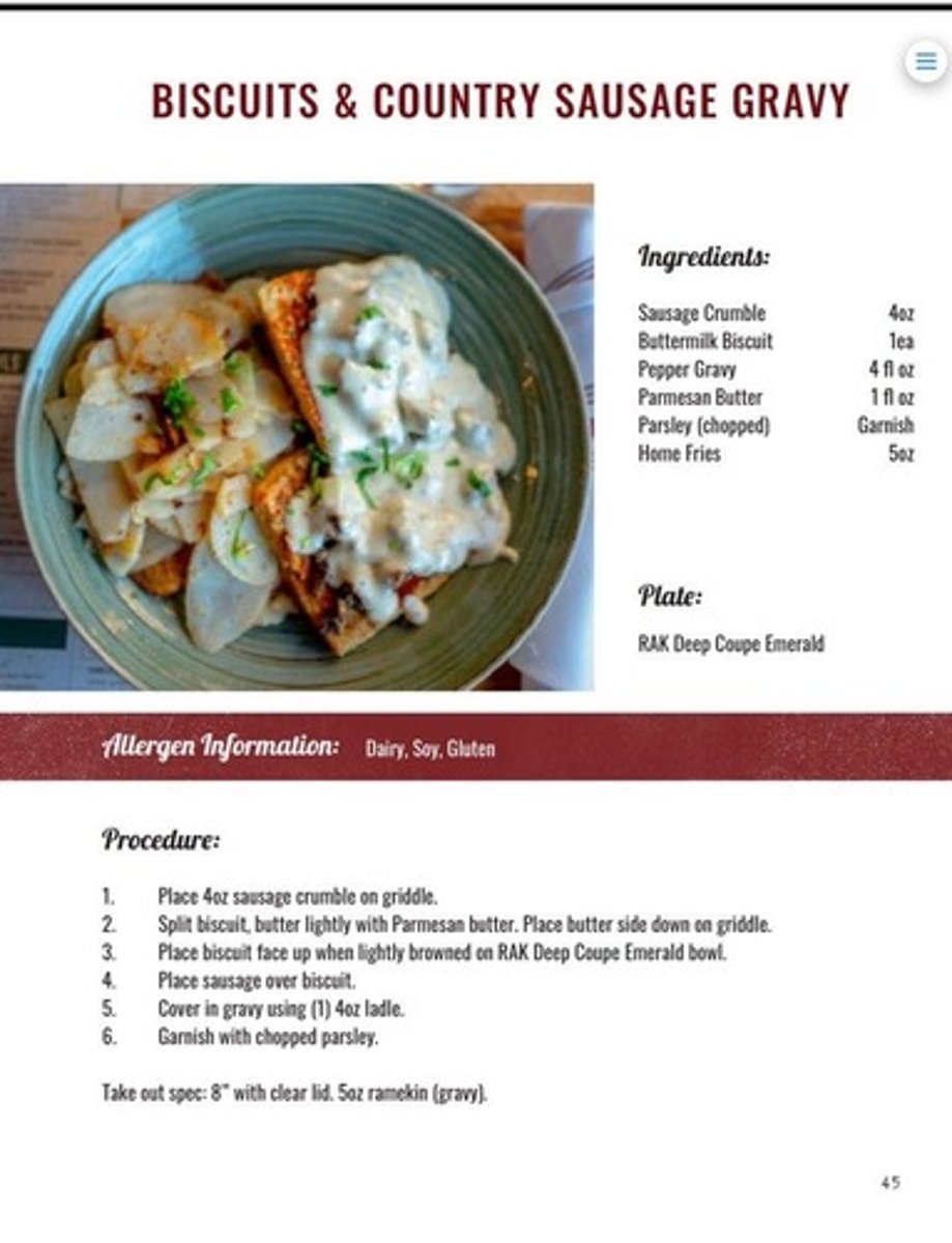 <p>black pepper gravy/home fries 14.95</p>