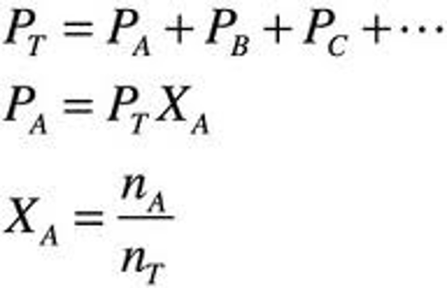 <p>Total Pressure of a gaseous mixture is equal to the sum of the partial pressure of the individual components.</p>