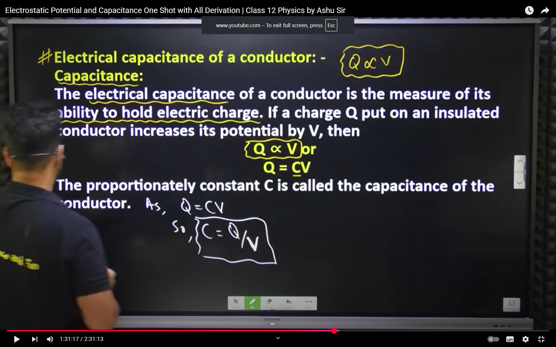 <p>the electrical capacitance of a conductor is the measure of its ability to hold electric charge. </p>