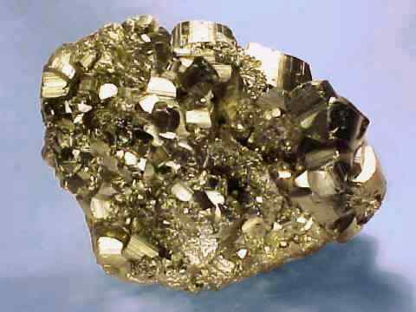 <p>Metallic Luster. 6.5-6.0 hardness. Greenish-black streak. 5 specific gravity. Brass yellow/brown, brittle, no cleavage, cubic crystals. "Fools gold"</p>