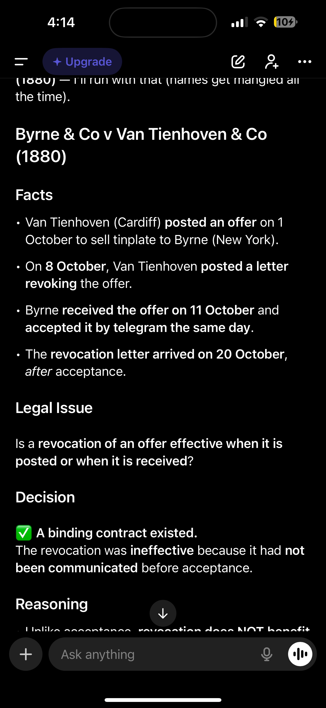 <p>The postal rules differs for revocation it’s not enough to post the revocation letter for it to be accepted it must be communicated(latter reached offeree before accepted)</p>
