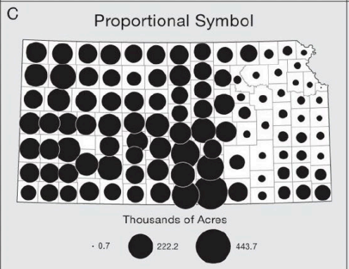 <p>Sizes in proportion to the magnitude of data occurring at point location.</p>