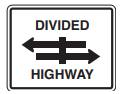 <p>THIS SIGN MEANS: </p><p>A. You must turn left or right</p><p> B. You are approaching a T-intersection </p><p>C. The road that you are on intersects with a divided highway </p><p>D. Designates an overpass above a divided highway</p>