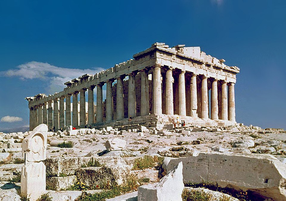 <p>Parthenon (from the Athenian Acropolis)</p><ul><li><p>Iktinos and Kallikrates</p></li><li><p>High Classical Greek </p></li><li><p>c. 447 ~ 432 B.C.E.</p></li><li><p>marble</p></li></ul><p></p>