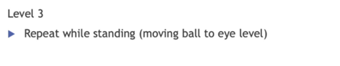 <p>repeat while standing (moving the ball to eye level)</p>