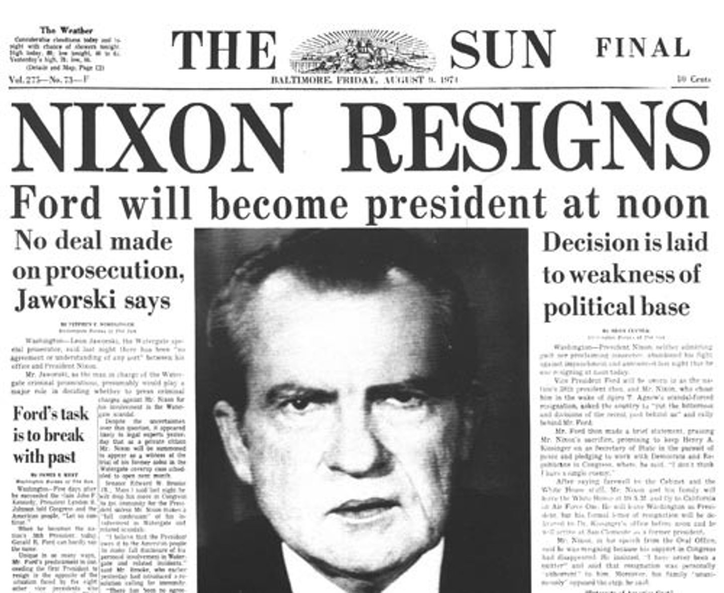 <p>1974 Supreme Court ruled Nixon couldn't claim executive privilege to hide criminal evidence. (president ordered covering of tapes for evidence)</p>