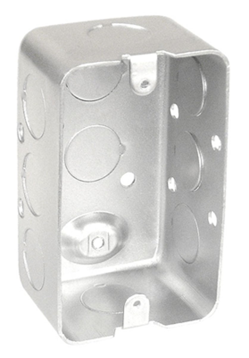 <p>Comes with knockouts for non-metallic sheathed cable or electrical metallic tubing. Boxes must be covered either with a cover or a fixture.</p>