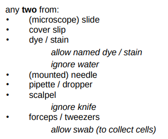 <ol><li><p>Slide </p></li><li><p>Cover slip</p></li></ol><p></p>