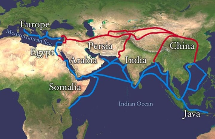 <p>(Imperial China) - Han Dynasty - The Silk Road was an ancient network of trade routes, formally established during the Han Dynasty of China, which linked the regions of the ancient world in commerce between 130 BCE-1453 CE.</p>