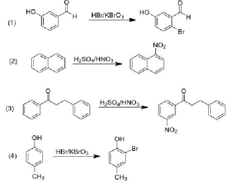 <p>Which equation shows incorrectly the main product of electrophilic aromatic substitution?</p>