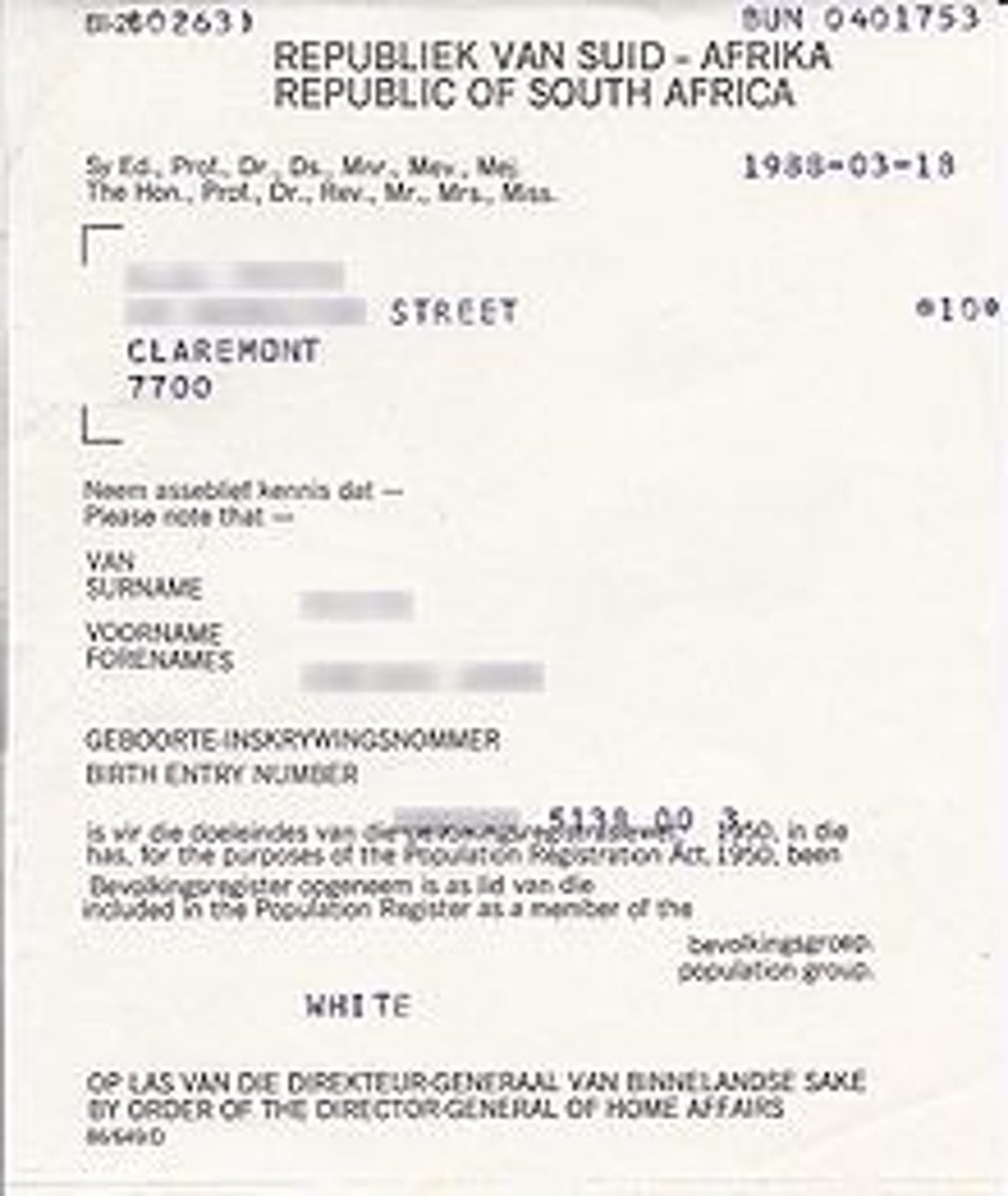 <p>required that each inhabitant of South Africa be classified and registered in accordance with his or her racial characteristics as part of the system of apartheid.</p>