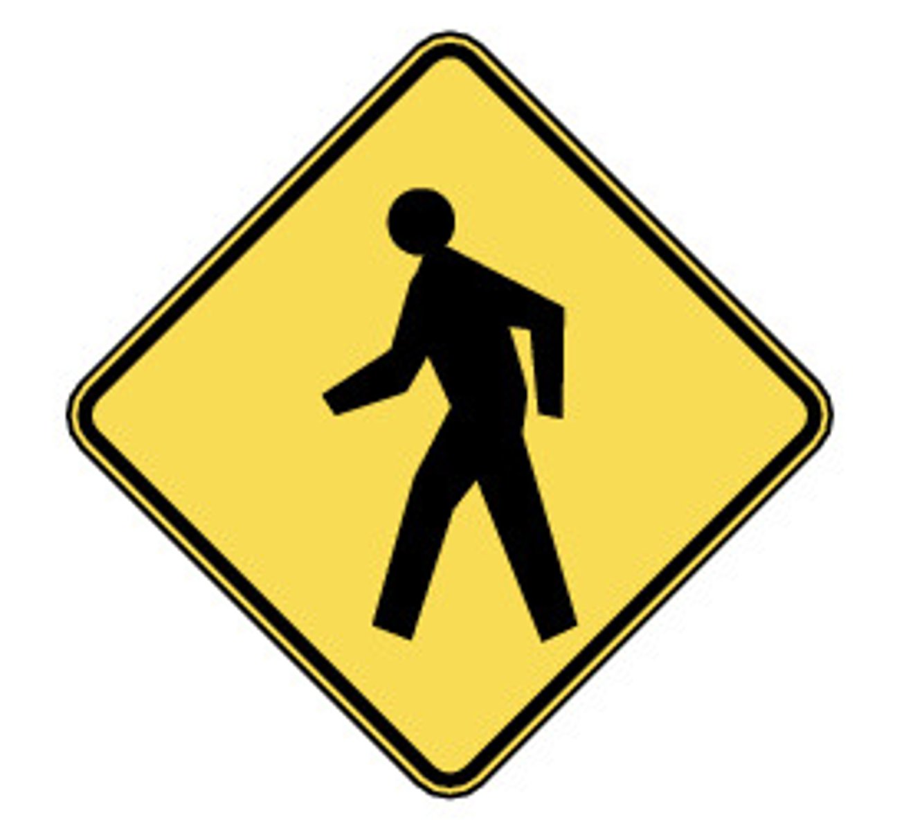 <p>This sign means:</p><p>Be alert for construction workers on the road.</p><p>Pedestrian crossing ahead.</p><p>Pedestrians walking along the road ahead.</p><p>Pedestrians must not cross here.</p>