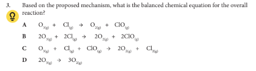 <p>Based on the proposed mechanism, what is the balanced chemical equation for the overall reaction?</p>