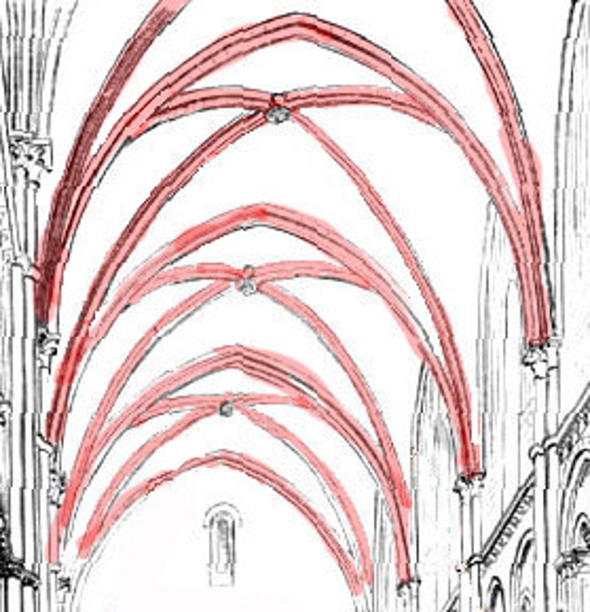 <p>similar to a groin vault, just with pointed arches instead of round arches (gives the illusion of height)</p>