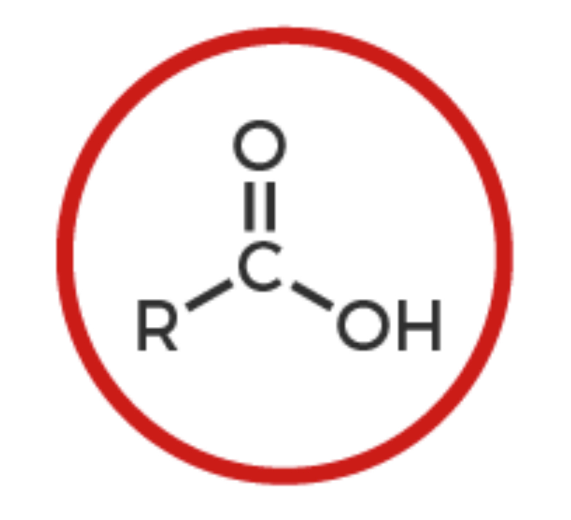 <p>Carbon with a double bonded Oxygen and single bonded OH group</p>