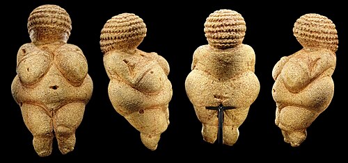 <p>Women of Willendorf (24,000-22,000 BCE)</p><ul><li><p>Artist Unknown , Paleolithic, Limestone</p></li></ul><p></p>