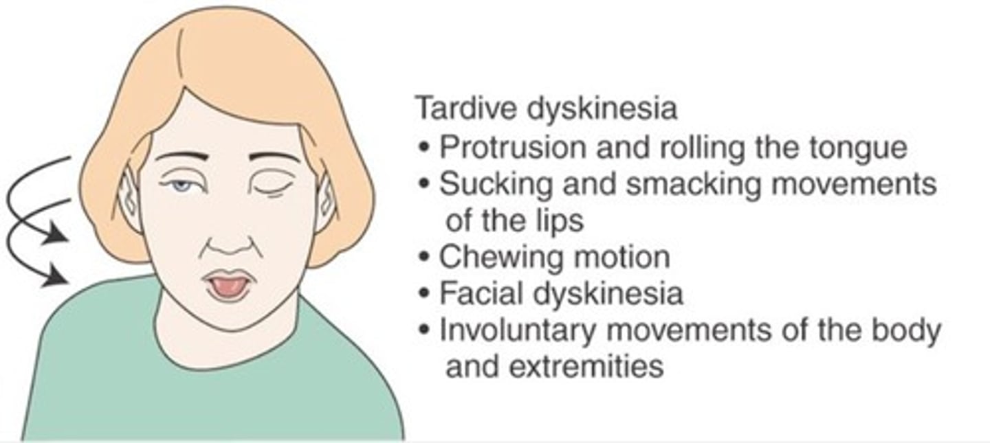 <p>Typical antipsychotics are D2 receptor antagonists (only want to act in nucleus accumbens). Therefore, they block D2 receptors in all dopamine pathways.</p><p>There are also D2 receptors in dorsal receptors. If we inhibit D2 receptors in the caudate, this can cause the extrapyramidal side effects</p>