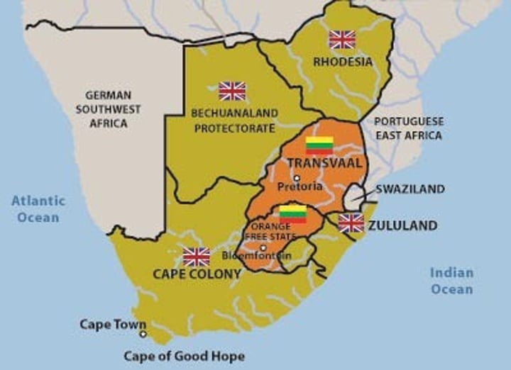 <p>a conflict, lasting from 1899 to 1902, in which the Dutch and the British fought for control of territory in South Africa. British pushed Afrikaners (Dutch decedents) inland and Africans from their lands.</p>