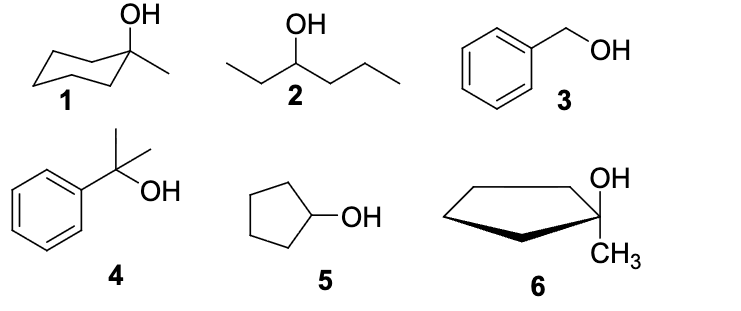 <p>Which of the following alcohols will NOT be oxidized by Jones reagent (H2SO4, CrO3)</p>